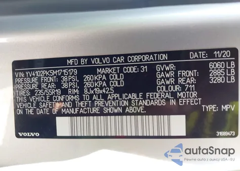 2021 Volvo Xc90 T5 Momentum 7 Passenger from USA, damaged, VIN YV4102PK5M1715179